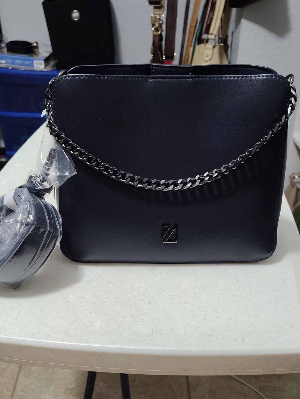 Brand New Sleek Dark Navy Chain-Handle Crossbody Bag